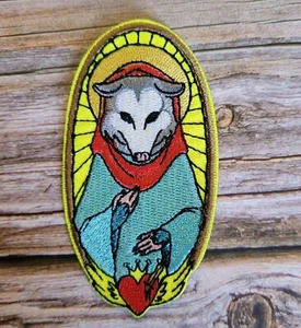 Mother Mary Saint Opossum Sacred Heart Catholic Embroidered Iron on Patch. - Picture 1 of 3