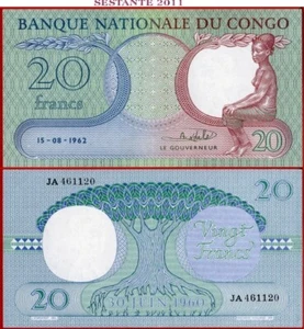 REPÚBLICA DEL CONGO 20 FRANCOS 15 8 1962 P 4 AUNC envío gratis desde 100$ - Imagen 1 de 6