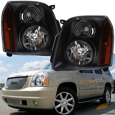 Black Headlights Headlamps Assembly For 2007-2014 GMC Yukon XL Pair Amber Corner - Изображение 1 из 4