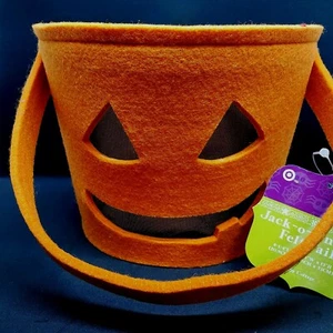 JACK-O-LANTERN Zucca Caramelle Feltro Secchio Secchio Decorazione Halloween Trucchi - Foto 1 di 5