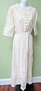 VICTORIAN WHITE FULL LENGTH DRESS / BEAUTIFUL LACE / 37" BUST MEASURE - Picture 1 of 18