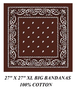 XL BIG SUPER OVER SIZE DARK BROWN PAISLEY 27" BANDANA JUMBO Head Neck Wrap Scarf - Picture 1 of 1