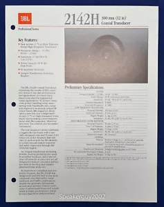 Especificaciones originales JBL - Hoja de especificaciones / 2142H - Altavoz coaxial de 12" - Imagen 1 de 1