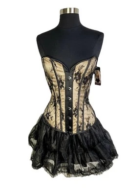 Corsé Negro Con Cordones Tutú Cintura Ajustador Burlesco Juegos con disfraces Steampunk Halloween Pequeño Foto 1 de 4