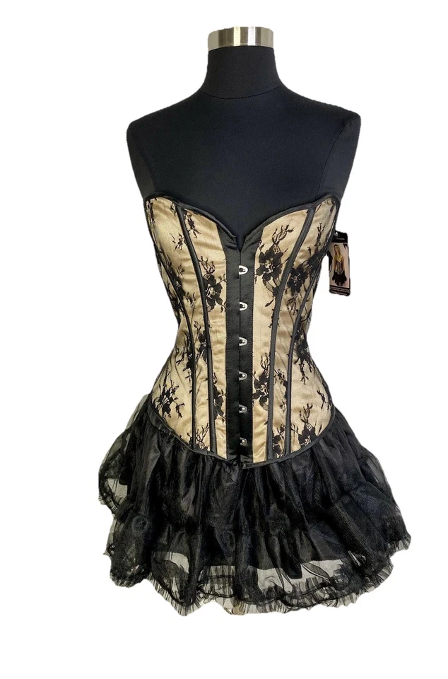 Black Lace Up Corset Tutu Waist Cincher Burlesque Cosplay Steampunk Halloween Sm - Image 1 of 4