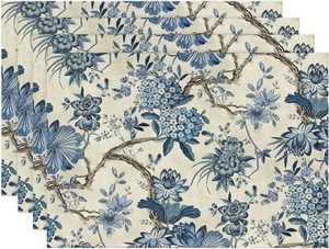 Placemats Set of 4 Blue Flowers Bunches Place Mats Washable Table Dinner Mats... - Picture 1 of 7