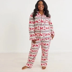 Pigiama Hanna Andersson avorio rosso renna flanella fondo superiore set grande - Foto 1 di 11