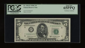 DBR 1950-C $5 FRN Atlanta Gem Fr. 1964-F PCGS 65 PPQ Serial F59998045C - Picture 1 of 2