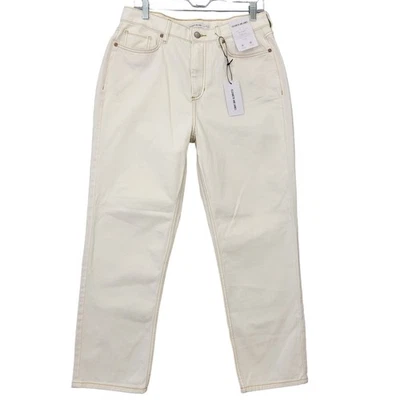 Elizabeth James 白色牛仔裤全新 50 美元弹力直筒牛仔拉链女式 12 码 — 第 1/4 张图片