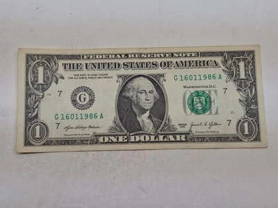 16 JAN 1986 BIRTHDAY NOTE G 16 01 1986 A 1$ One Dollar Bill ERROR ODOMETER DIGIT - Image 1 of 4
