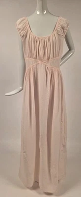 VINTAGE 1930’S LONG STRIPE WOVEN RAYON SLIP DRESS NIGHTGOWN W CROSS WAIST DETAIL - Image 1 of 4