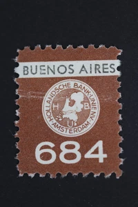 BUENOS AIRES 684 HOLLANSCHEK BANK-UNIE NV AMERSTERDAM STAMP - Picture 1 of 2