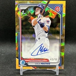 Cole Mathis 2024 Bowman 1st Gold Sapphire Refractor Auto /50 Chicago Cubs CPACMS - Picture 1 of 2