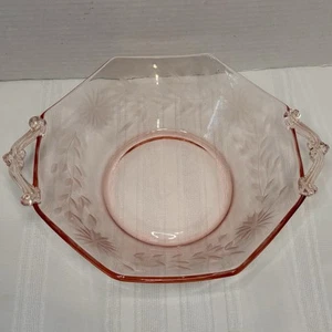Pink Etched Depression Glass Octagonal Serving Dish 11 x 9 x 2.5" -Exquisite - Picture 1 of 9