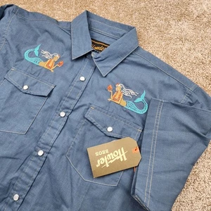 Howler Bros Mermaid Pearl Snap Shirt Westernhemd Herren M blau bestickt Neu mit Etikett - Bild 1 von 7