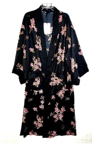 Who What Wear Kimono Robe Women's Large Black Pink Silky Date Night Loose Fit - Picture 1 of 7