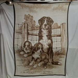 BIEDERLACK Vintage Blanket Dog With Puppies Farmhouse Made In USA 49x 69 Read - Picture 1 of 1