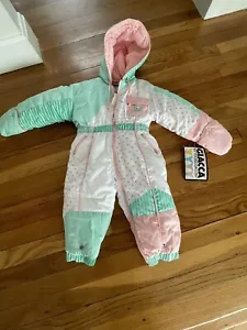 Vintage Giacca Young Gallery Snowsuit Sz 18m Hooded NWT Pink Green 80s/90s - Picture 1 of 19