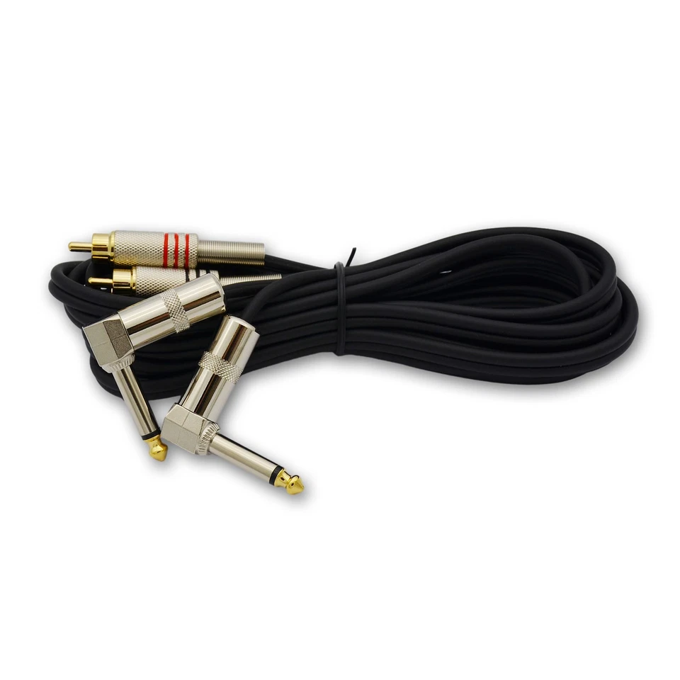 Dual RCA to 2 RIGHT ANGLE 1/4" inch 6.3mm mono TS tip/sleeve 3m audio cable cord - Image 1 of 4