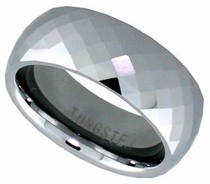 Tungsten Carbide Ring Men Women Wedding Band Faceted Dome Fine Stone Pattern 8mm - Picture 1 of 1