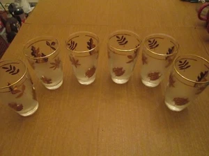 VINTAGE GOLD LEAF GLASSES SET OF 6 FROM THE 60'S - Picture 1 of 6