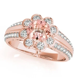 1.25 Ct. Halo Morganite And Diamond Engagement  Ring In 14k Gold - Picture 1 of 7