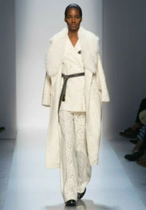 Abrigo ERMANNO SCERVINO Marfil Encaje Piel de Cordero Cuello Doble Pecho 42 6 8 - Imagen 1 de 6
