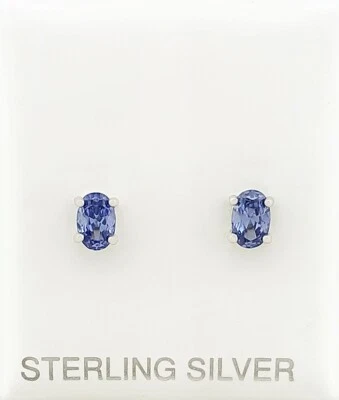 LAB CREATED 1.02 Cts TANZANITE STUD EARRINGS .925 STERLING SILVER - New With Tag - Image 1 of 4