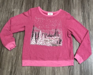 Wildfox Kids Pink Snow Village Sweatshirt Top Girls 12 Long Sleeve Super Soft - Picture 1 of 4