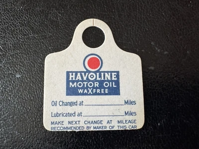 NOS HAVOLINE SERVICE REMINDER TAG 1950S 1960S AUTO ACCESSORY CHEVY FORD MOPAR GM - Image 1 of 2