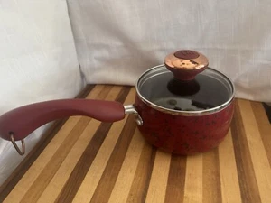 Paula Deen Cookware 1 Qt Quart Signature Sauce Pan Red Speckled Pot w/Lid - Picture 1 of 8