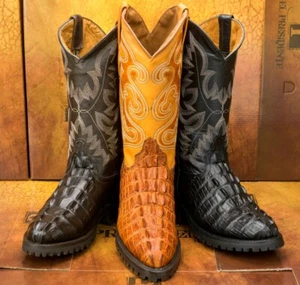 Mens Motorcycle Biker Boots Alligator Pattern Leather Cowboy Western Round Toe - Picture 1 of 6