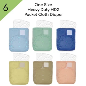6 KaWaii Baby One Size Heavy Duty HD2 Cloth Diapers + 12 Diaper Inserts - Picture 1 of 19