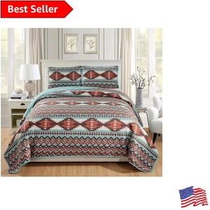 Tribal Rustic Quilt Bedspread Set in Turquoise for King - California King Beds - Picture 1 of 2