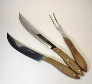 Scimitar Knife Set Curved Blade Slicing Carving Fork Wood Handles - Picture 1 of 10