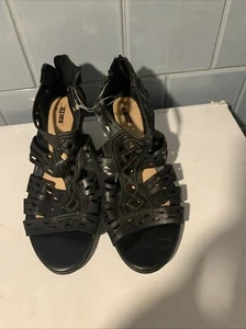 Earth Origins Black Leather Women's Wedge Ruby Comfort Sandals Size 9.5B - Picture 1 of 10