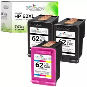 3PK Compatible With HP 62XL Black Color Ink Cartridges for Officejet 5740 HP 62 - Picture 1 of 2