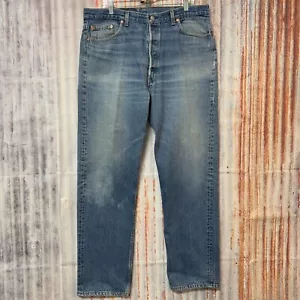 VTG 80's Levis 501 Jeans Red Batwing USA TAG Button Fly Cool Distressed Sz 40x34 - Picture 1 of 8