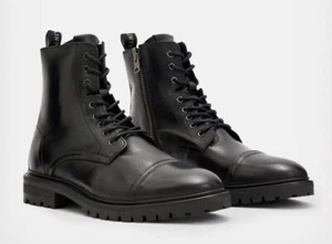 AllSaints $359 Men's Piero Combat Ankle Boots in Black Leather Size US 13/EU 46 - Picture 1 of 8