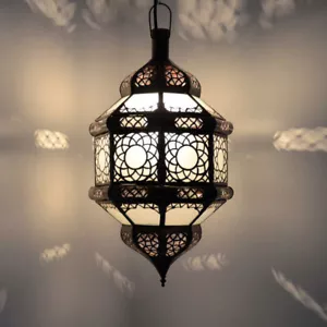 Orientalische Lampe Weiß Marokkanische Leuchte Hängelampe Deckenleuchte - Picture 1 of 4