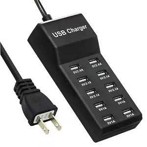 USB Charging Station 10-Port Charging Station for Phones/Tablets/Watches Blac... - Picture 1 of 5