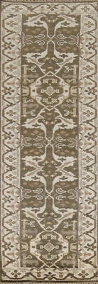 Alfombra de corredor de pasillo oriental Oushak hecha a mano de lana verde musgo 2' 6" x 9' 8" Foto 1 de 4