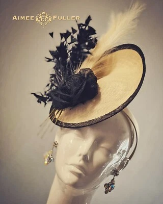 Sombrero Kentucky Derby Fascinator Royal Ascot Camel Negro Sinamay Rosa Edad Dorada Foto 1 de 4