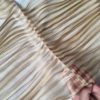 Extensão de cabelo branco loiro cinza desenhado duplo furo de cabelo humano russo trama 100G - Imagem 1 de 4