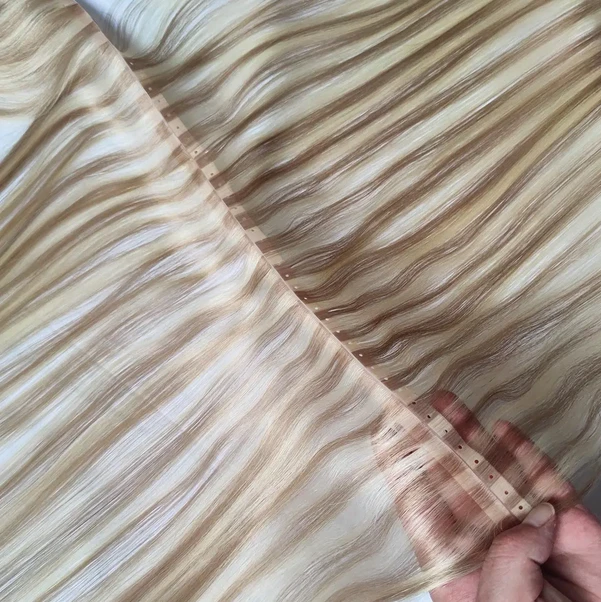 Extensión de cabello blanco rubio gris doble dibujo ruso agujero trama 100G Foto 1 de 4