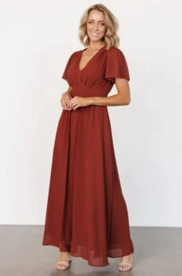 BALTIC BORN Womens Maxi Dress Birdie Rust Brown V-Neck Short Sleeve Sz L - Image 1 of 4