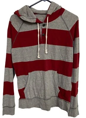 American Eagle Outfitters Sudadera con Capucha Mujer Pequeña Rayas Gris Rojo Jersey Foto 1 de 4