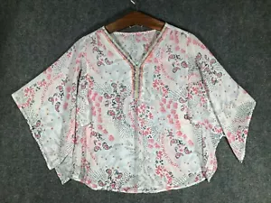 Womens Blouse Top Floral Shirt 3/4 Sleeve Casual Sheer V Neck Butterfly Sleeve - Picture 1 of 8