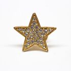 Star Gold Tone Rhinestones Jeweled Pin Brooch Lapel Enamel Collectible