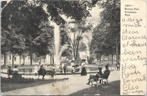 Kalamazoo MI Bronson Park-Lady with Baby Carriage, couples enjoying the day 1907 - Picture 1 of 2